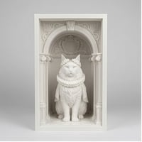 猫（メインクーン）の3Dプリント ブックヌーク 白PLA 本棚インテリア