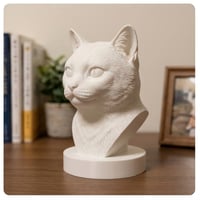 猫（アメリカンショートヘア）の3Dプリント胸像 白PLA 彫刻 置物 インテリア