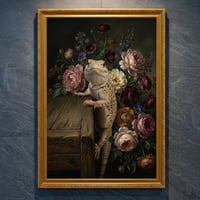 イグアナ（サバクイグアナ）の花の油絵風アート A4金縁額装インテリア壁掛け