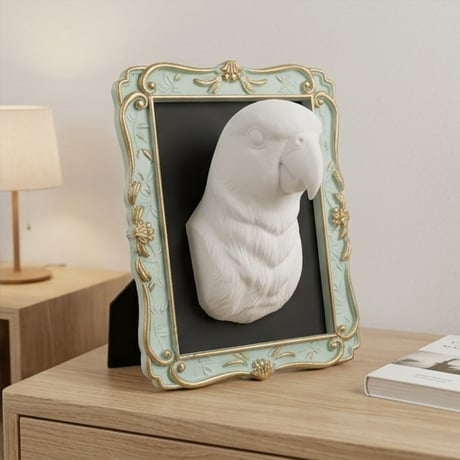インコ（セネガルパロット）の壁掛けレリーフ 3Dプリント 白PLA インテリア