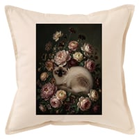 猫（バリニーズ）クッション 45cm 花の油絵風カラーアート