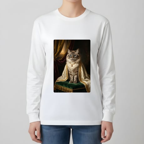 猫（ヒマラヤン）長袖Tシャツ ルネサンス風カラーアート ホワイト 男女兼用