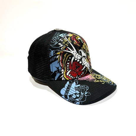 USA買付 ED HARDY TIGER HEAD RHINESTONE TRUCKER MESH CAP BLACK US-43