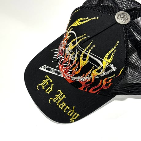 USA買付 ED HARDY COWBOY SKULL RHINESTONE TRUCKER MESH CAP BLACK US-40