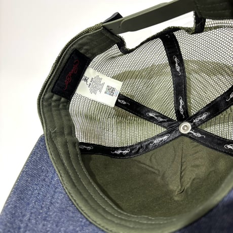 USA買付 ED HARDY LOVE KILLS SLOWLY RHINESTONE TRUCKER MESH CAP OLIVE US-42