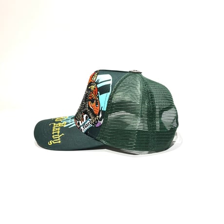 USA買付 ED HARDY BLACK PANTHER RHINESTONE TRUCKER MESH CAP GREEN US-44