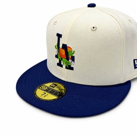 USA買付 NEW ERA 59FIFTY LA DODGERS ORANGE EMBROIDERY CAP / CREAM × BLUE NE-137