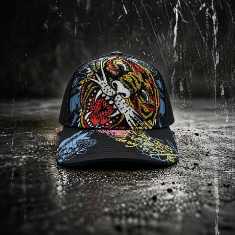 USA買付 ED HARDY TIGER HEAD RHINESTONE TRUCKER MESH CAP BLACK US-43