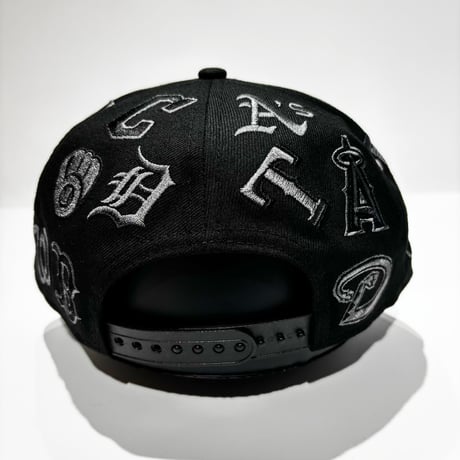 USA買付　 NEW ERA MLB All Over Team Logo 9FORTY A-Frame Cap – Black / Monochrome　 NE-80