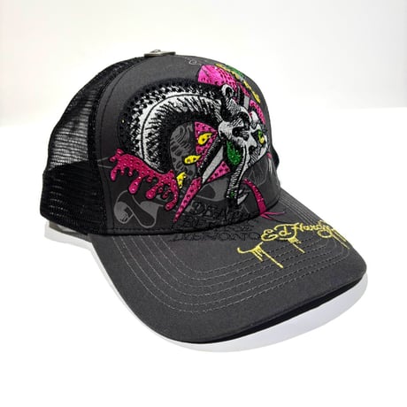 USA買付 ED HARDY SKULLS & SNAKE RHINESTONE TRUCKER MESH CAP BLACK US-41