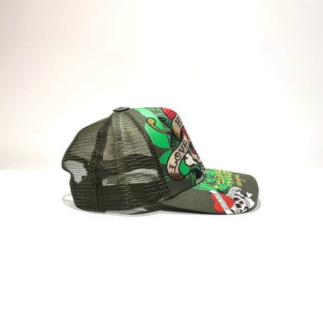 USA買付 ED HARDY LOVE KILLS SLOWLY RHINESTONE TRUCKER MESH CAP OLIVE US-42
