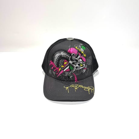 USA買付 ED HARDY SKULLS & SNAKE RHINESTONE TRUCKER MESH CAP BLACK US-41