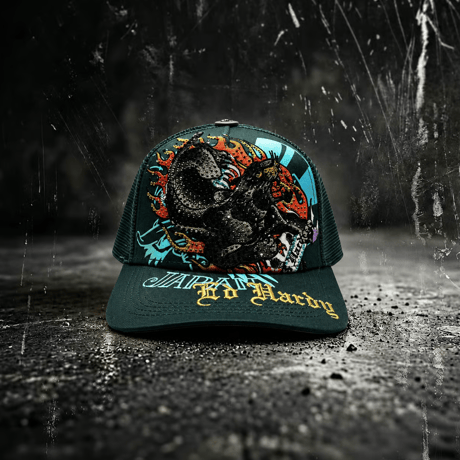 USA買付 ED HARDY BLACK PANTHER RHINESTONE TRUCKER MESH CAP GREEN US-44