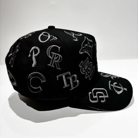 USA買付　 NEW ERA MLB All Over Team Logo 9FORTY A-Frame Cap – Black / Monochrome　 NE-80