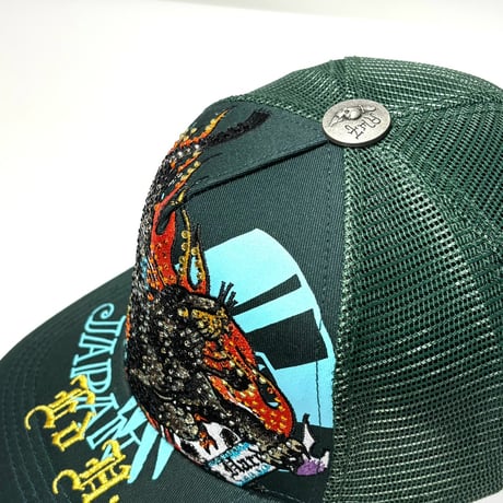 USA買付 ED HARDY BLACK PANTHER RHINESTONE TRUCKER MESH CAP GREEN US-44