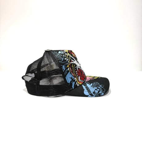 USA買付 ED HARDY TIGER HEAD RHINESTONE TRUCKER MESH CAP BLACK US-43