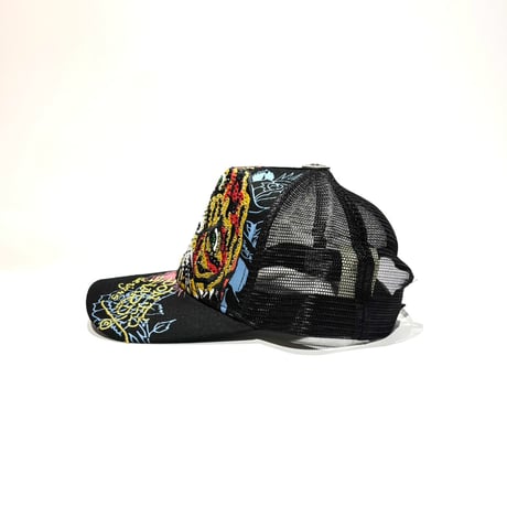 USA買付 ED HARDY TIGER HEAD RHINESTONE TRUCKER MESH CAP BLACK US-43