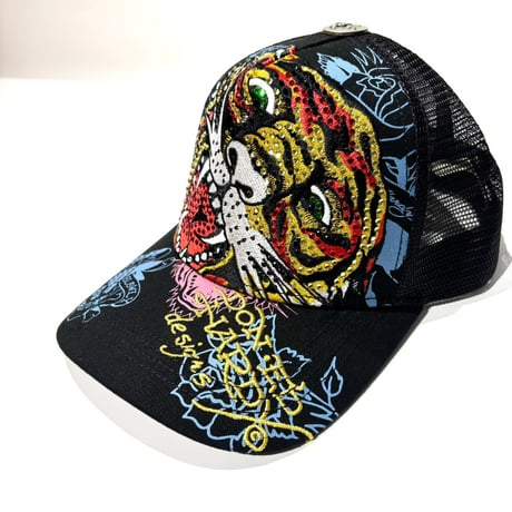 USA買付 ED HARDY TIGER HEAD RHINESTONE TRUCKER MESH CAP BLACK US-43