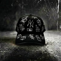 USA買付　 NEW ERA MLB All Over Team Logo 9FORTY A-Frame Cap – Black / Monochrome　 NE-80
