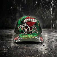 USA買付 ED HARDY LOVE KILLS SLOWLY RHINESTONE TRUCKER MESH CAP OLIVE US-42