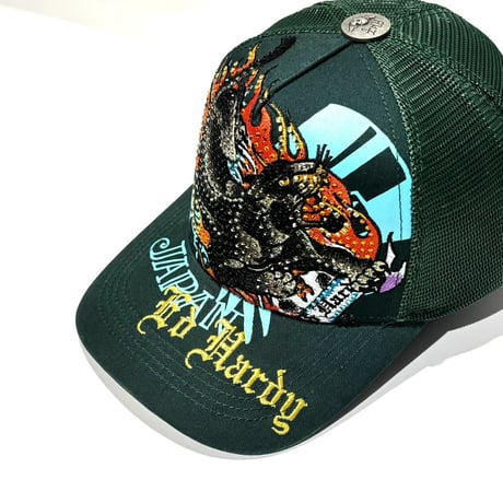 USA買付 ED HARDY BLACK PANTHER RHINESTONE TRUCKER MESH CAP GREEN US-44