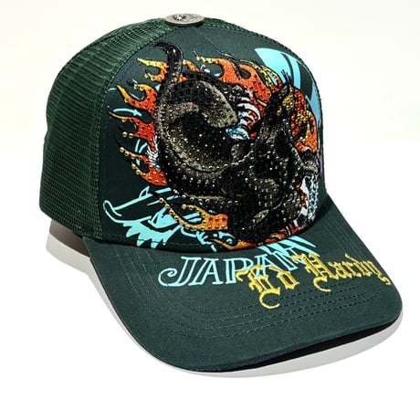 USA買付 ED HARDY BLACK PANTHER RHINESTONE TRUCKER MESH CAP GREEN US-44