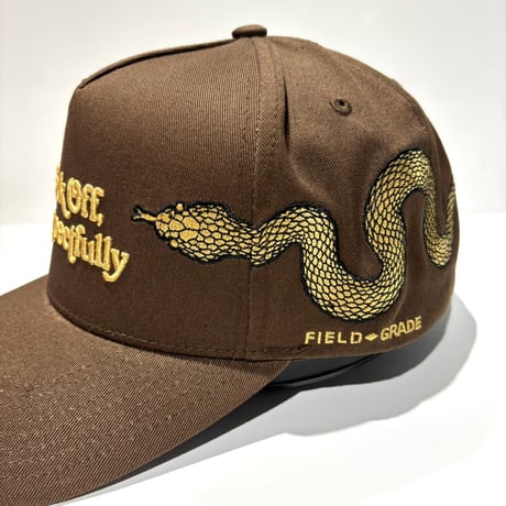 USA買付 FIELD GRADE F*CK OFF RESPECTFULLY GOLD SNAKE スナップバックキャップ / BROWN×GOLD US-53