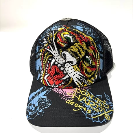 USA買付 ED HARDY TIGER HEAD RHINESTONE TRUCKER MESH CAP BLACK US-43