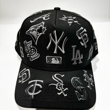 USA買付　 NEW ERA MLB All Over Team Logo 9FORTY A-Frame Cap – Black / Monochrome　 NE-80