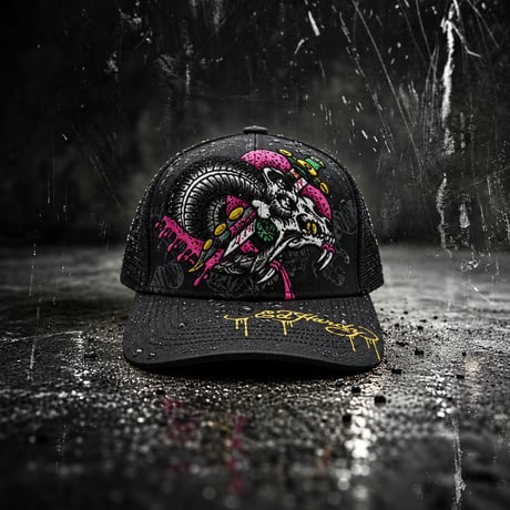 USA買付 ED HARDY SKULLS & SNAKE RHINESTONE TRUCKER MESH CAP BLACK US-41