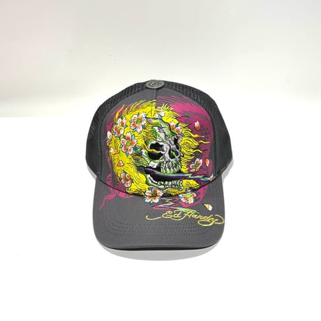 USA買付 ED HARDY SKULL BLOSSOM TRUCKER MESH CAP CHARCOAL US-45