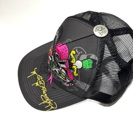 USA買付 ED HARDY SKULLS & SNAKE RHINESTONE TRUCKER MESH CAP BLACK US-41
