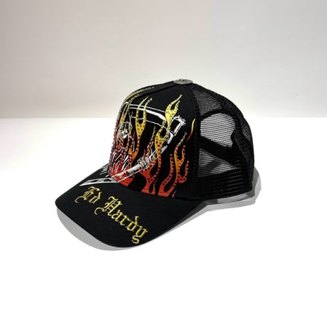 USA買付 ED HARDY COWBOY SKULL RHINESTONE TRUCKER MESH CAP BLACK US-40