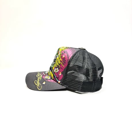 USA買付 ED HARDY SKULL BLOSSOM TRUCKER MESH CAP CHARCOAL US-45