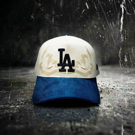 USA買付　NEW ERA 9FORTY A-FRAME LOS ANGELES DODGERS WESTERN STITCH SNAPBACK / STONE × NAVY　NE-119