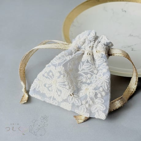インド刺繍リボンのミニ巾着ポーチ