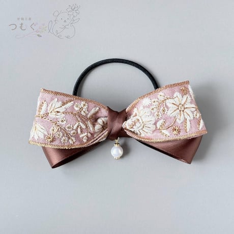 インド刺繍リボンのヘアゴム