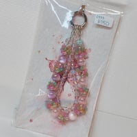 ガラスさくらレジンビーズストラップ　ピンク