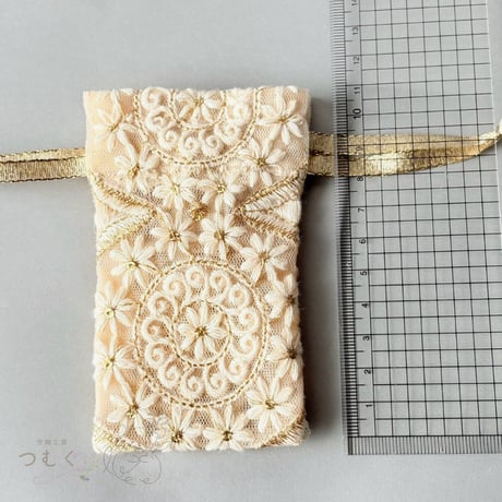 インド刺繍リボンのミニ巾着ポーチ