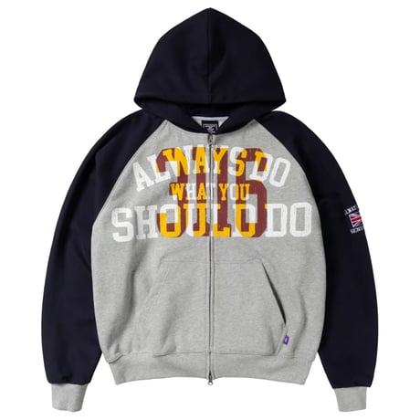 ALWAYS JERSEY RAGLAN ZIP UP HOODIE HEATHER GREY