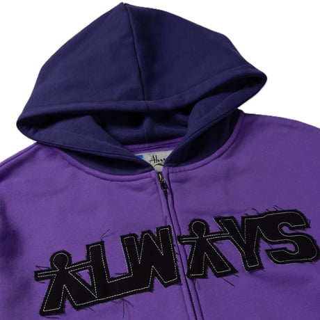 ALWAYS HUMAN APPLIQUE ZIP UP HOODIE PURPLE