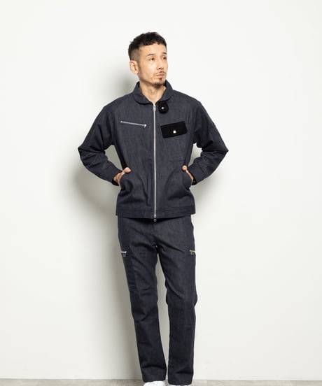 ラウンドカラーデニムブルゾンNAVY