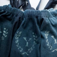 インディゴY桂樹プリントのシャーリングギャザーTシャツ（加工）