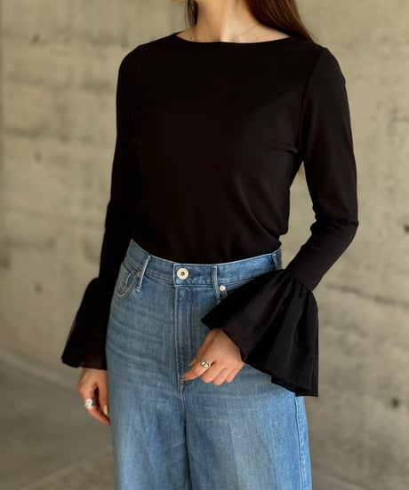 チュールフレアスリーブ プルオーバー（BLACK）