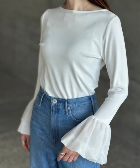 チュールフレアスリーブ プルオーバー（WHITE）