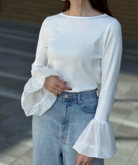 チュールフレアスリーブ プルオーバー（WHITE）