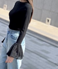 チュールフレアスリーブ プルオーバー（BLACK）