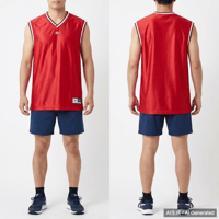 Reebok 赤 Vネック ノースリーブ L/XL バスケ 光沢