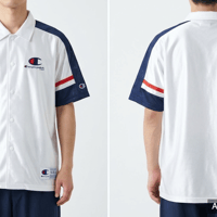 Champion ウォームアップウェア Mサイズ ホワイト/ネイビー 光沢