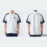 Champion ウォームアップウェア Mサイズ ホワイト/ネイビー 光沢